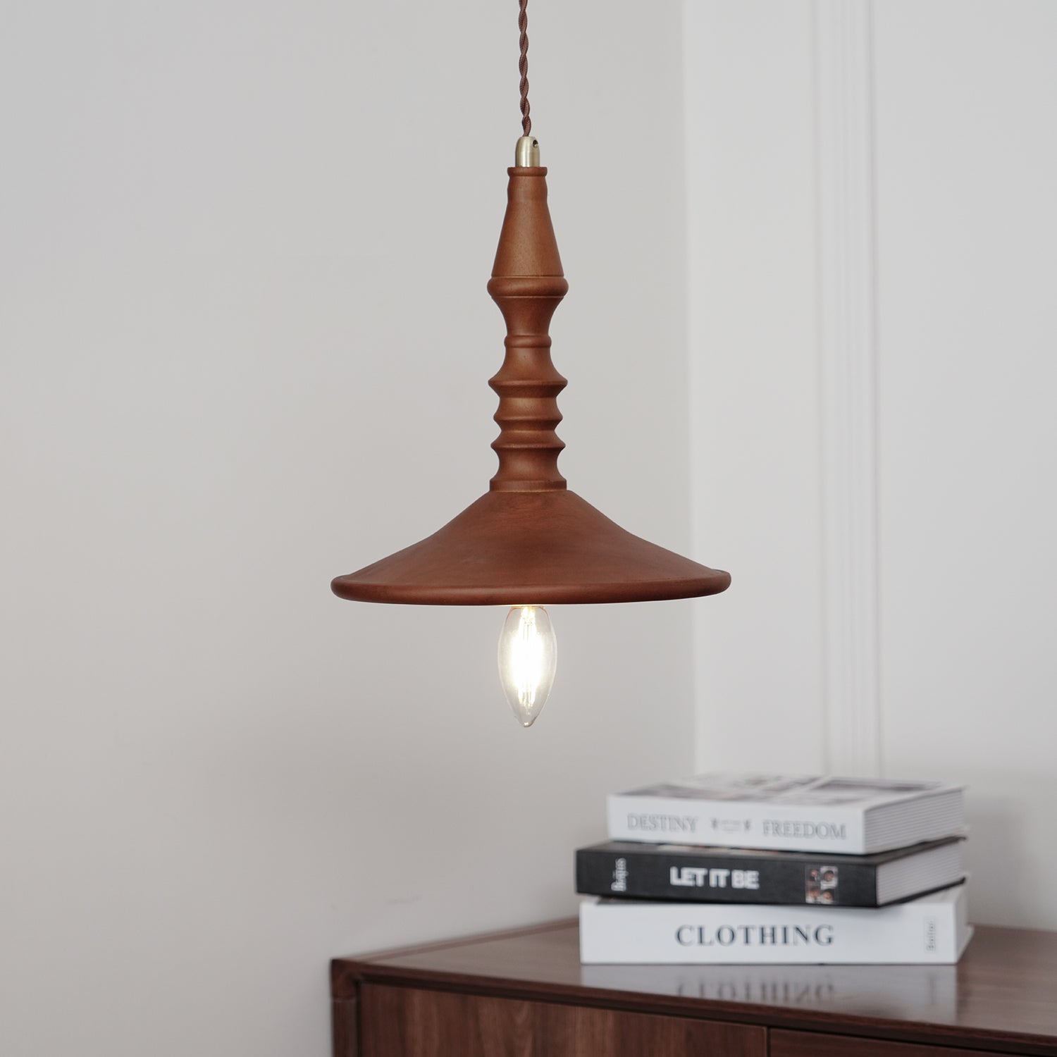 Sumally Natural Walnut Wood Pendant Light Modern Minimalist Drop Lamp Fixture