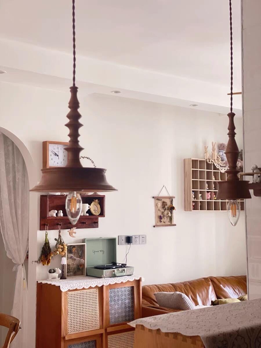Sumally Natural Walnut Wood Pendant Light Modern Minimalist Drop Lamp Fixture