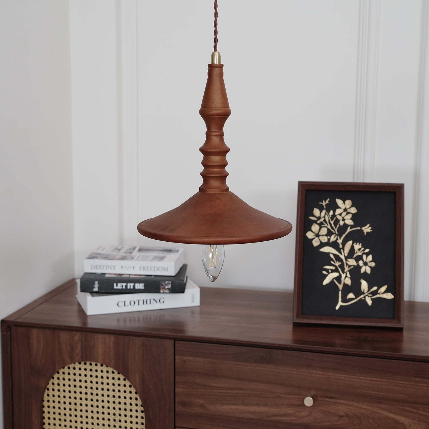 Sumally Natural Walnut Wood Pendant Light Modern Minimalist Drop Lamp Fixture