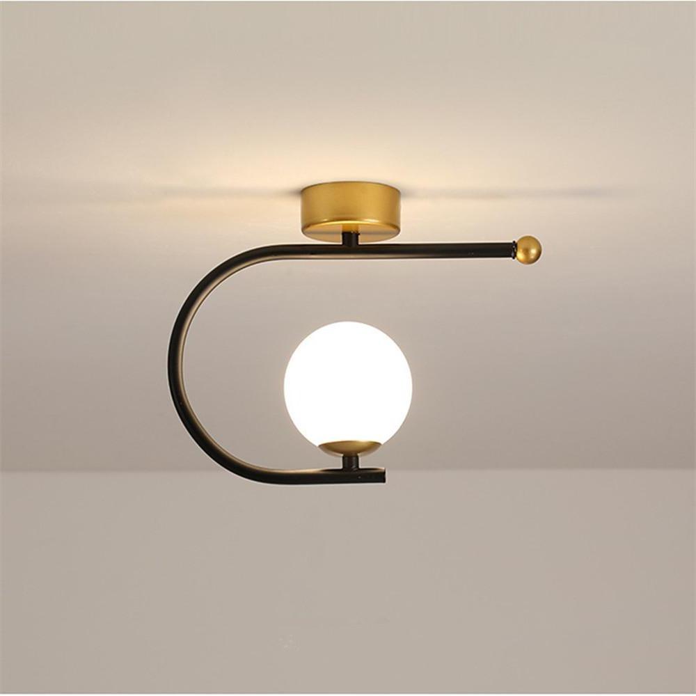Modern Industrial Black Metal Curve Flush Mount Ceiling Light with Glass Globe LED