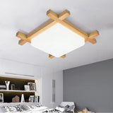 Square Natural Wood LED Flush Mount Ceiling Light Dimmable Modern Nordic Fixture for Home