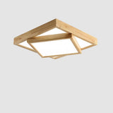 Modern Nordic Square Wood Dimmable LED Ceiling Light Flush Mount Fixture for Home