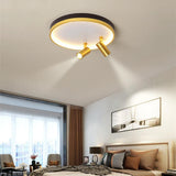 Modern Round LED Flush Mount Ceiling Light with Adjustable Spotlight and Dimmable Remote Control