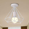 Vintage Geometric Black Metal Cage Flush Mount LED Ceiling Light for Hallways and Kitchens
