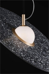 Terrazzo and Brass Planet Pendant Light with Opaque Glass Globe for Modern Interiors