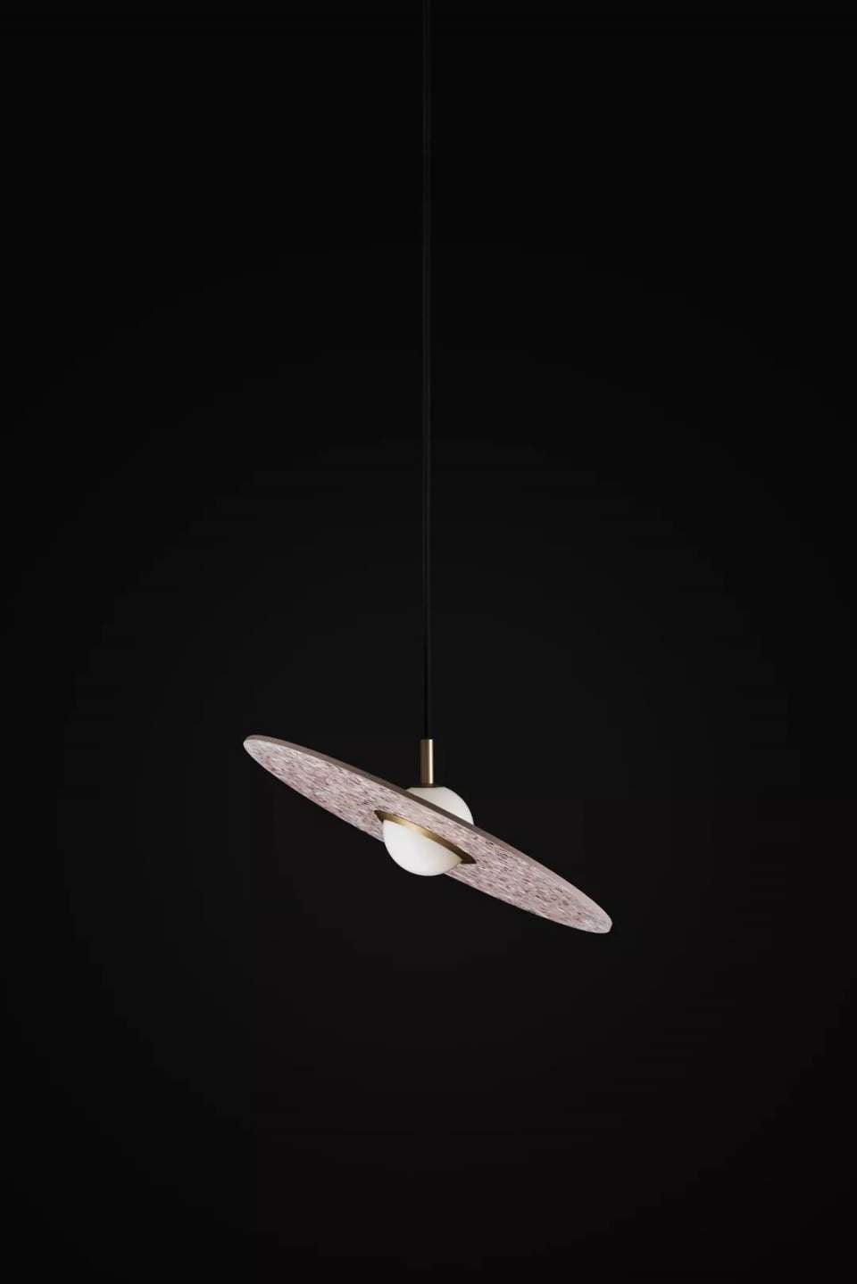 Terrazzo and Brass Planet Pendant Light with Opaque Glass Globe for Modern Interiors