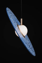 Terrazzo and Brass Planet Pendant Light with Opaque Glass Globe for Modern Interiors