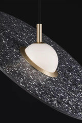 Terrazzo and Brass Planet Pendant Light with Opaque Glass Globe for Modern Interiors