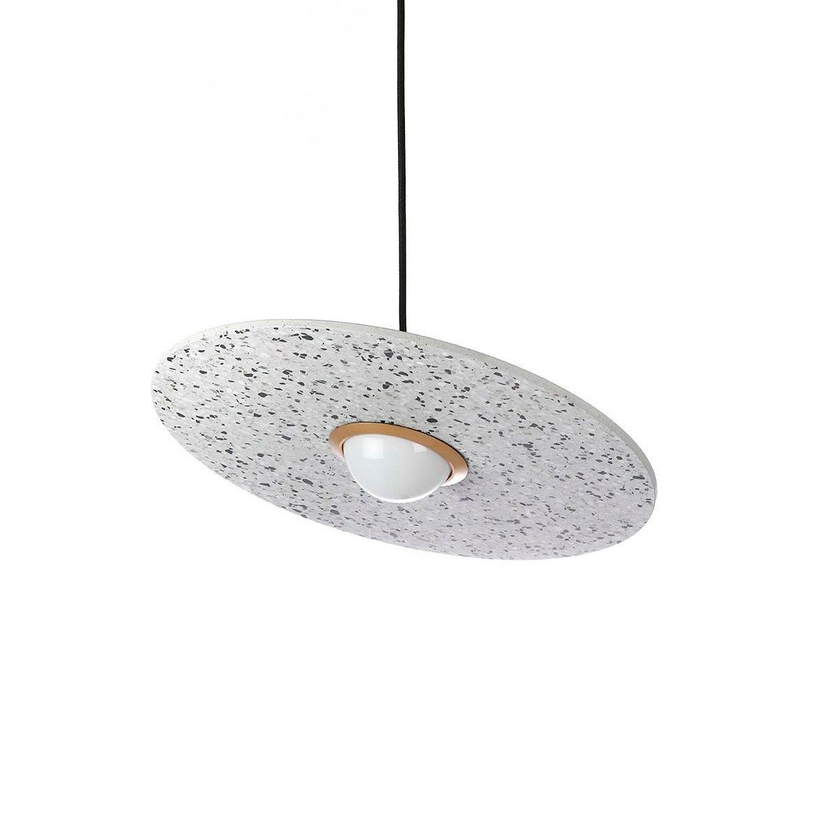 Terrazzo and Brass Planet Pendant Light with Opaque Glass Globe for Modern Interiors