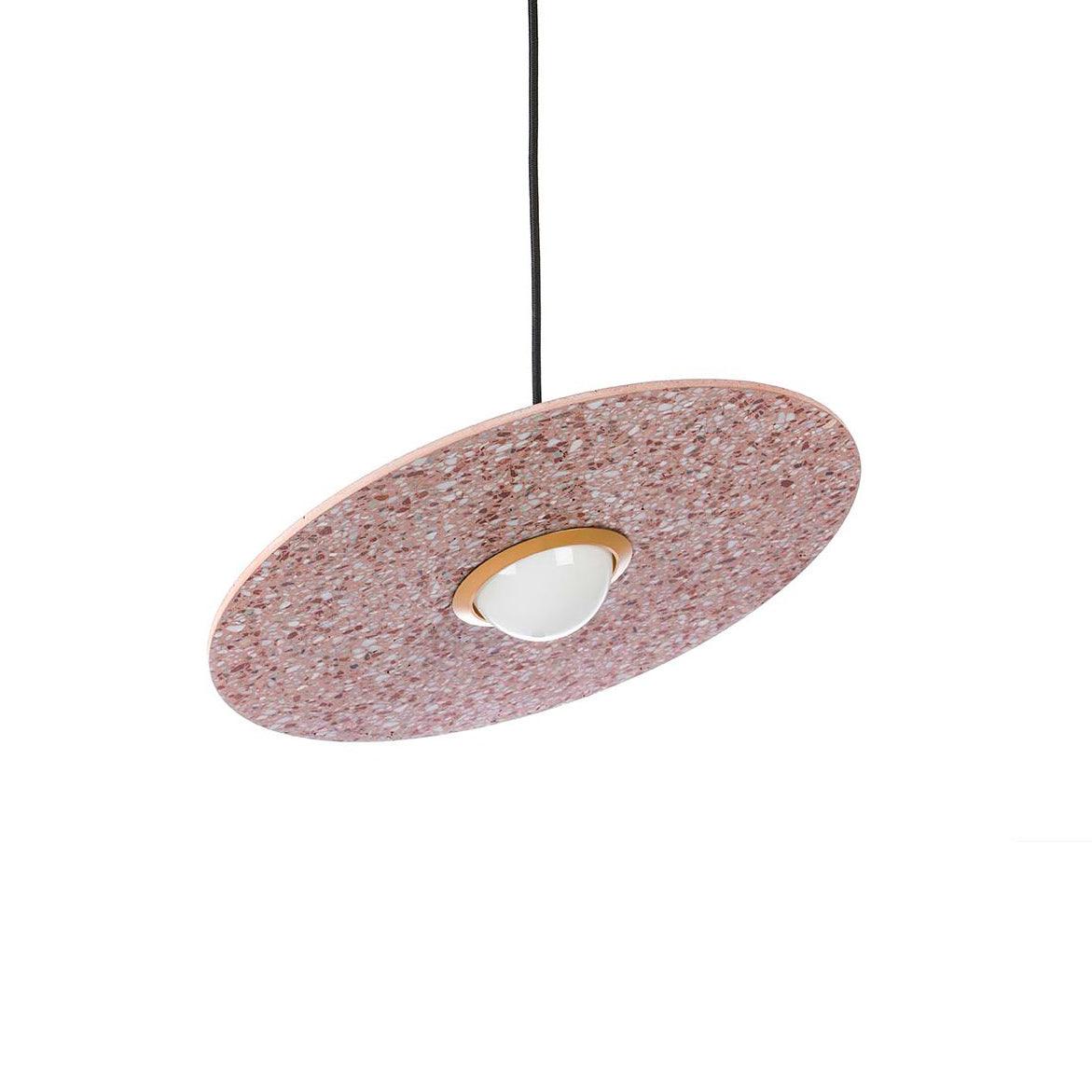 Terrazzo and Brass Planet Pendant Light with Opaque Glass Globe for Modern Interiors