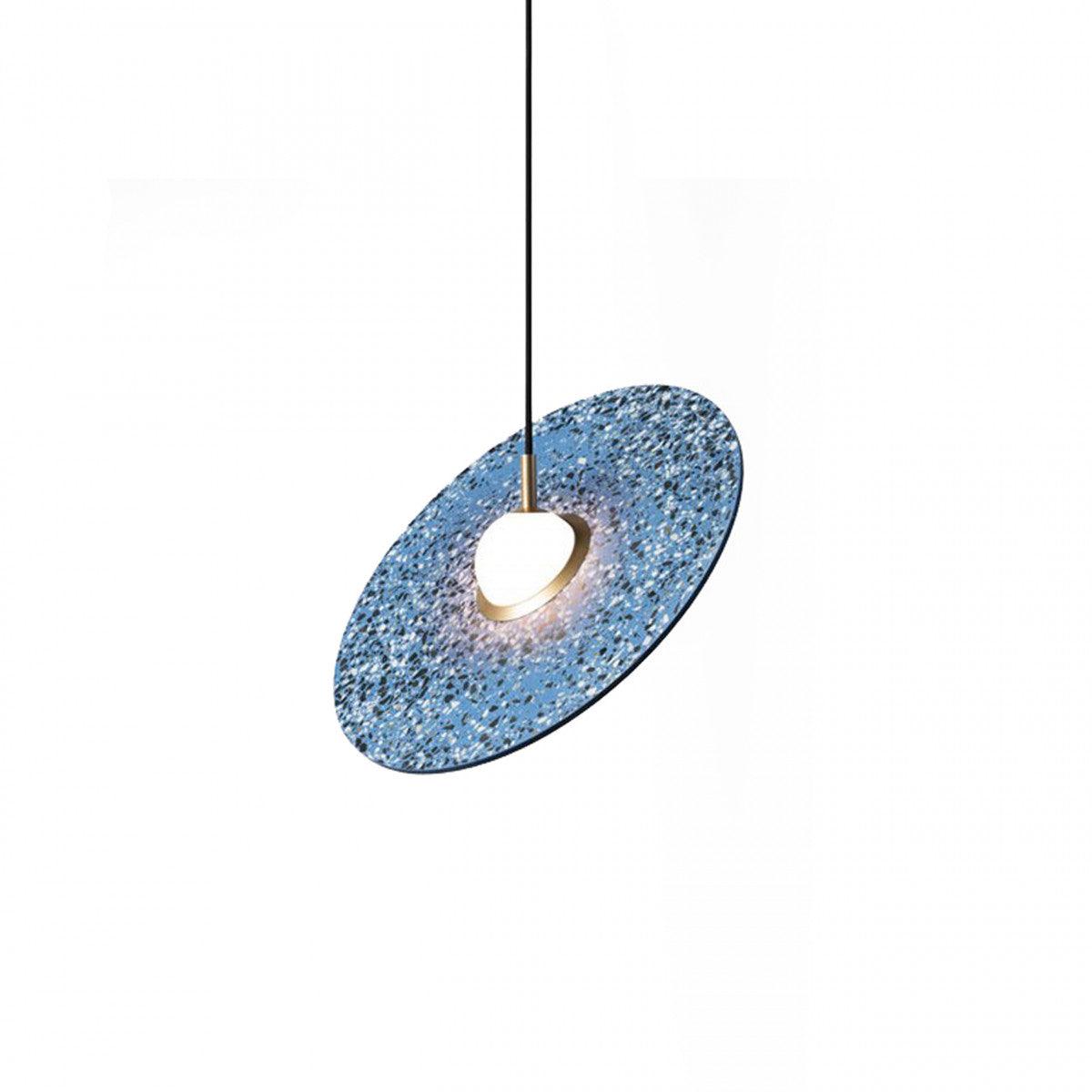 Terrazzo and Brass Planet Pendant Light with Opaque Glass Globe for Modern Interiors