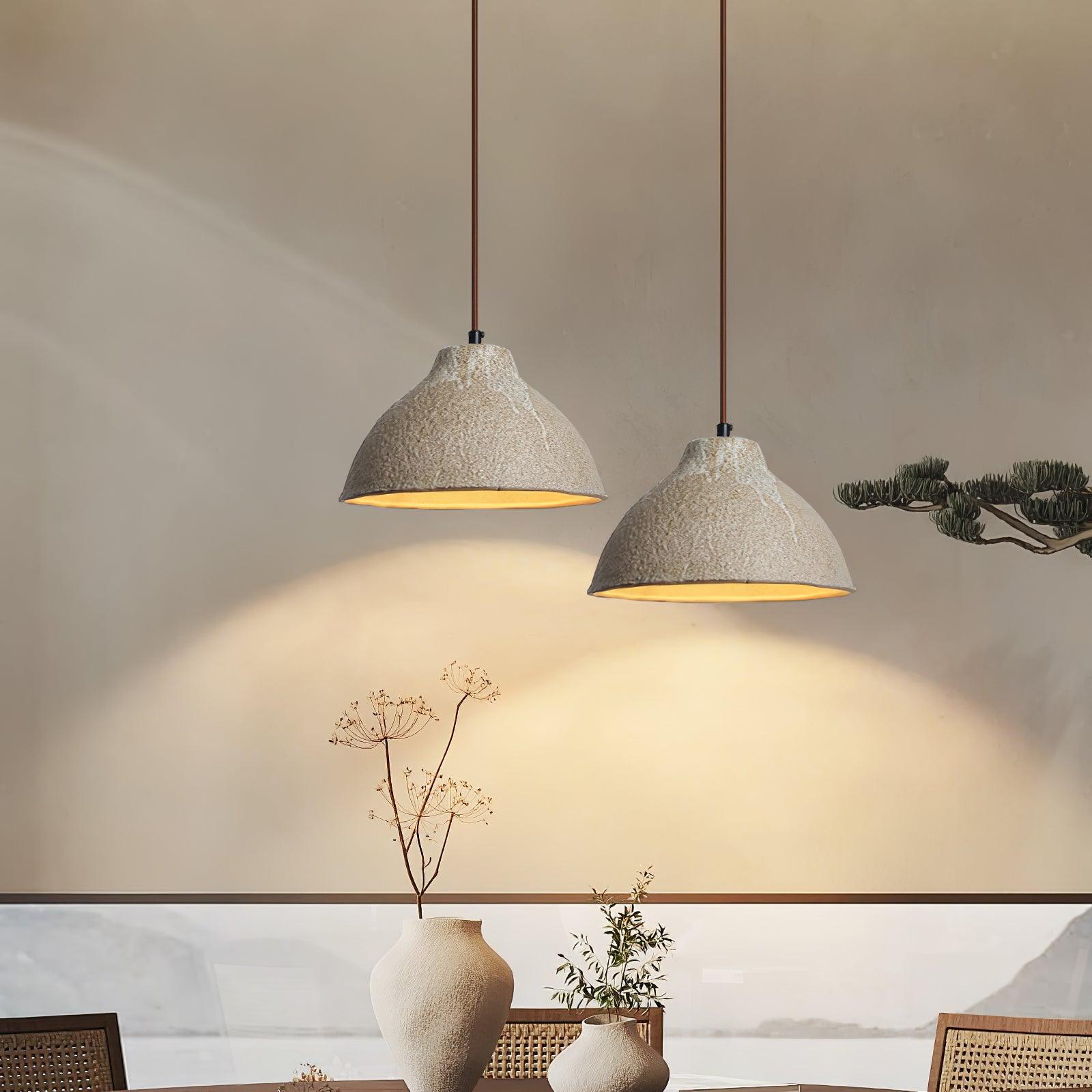 Textured Grey Ceramic Pendant Lamp Wabi Sabi Retro Rustic Hanging Light Fixture