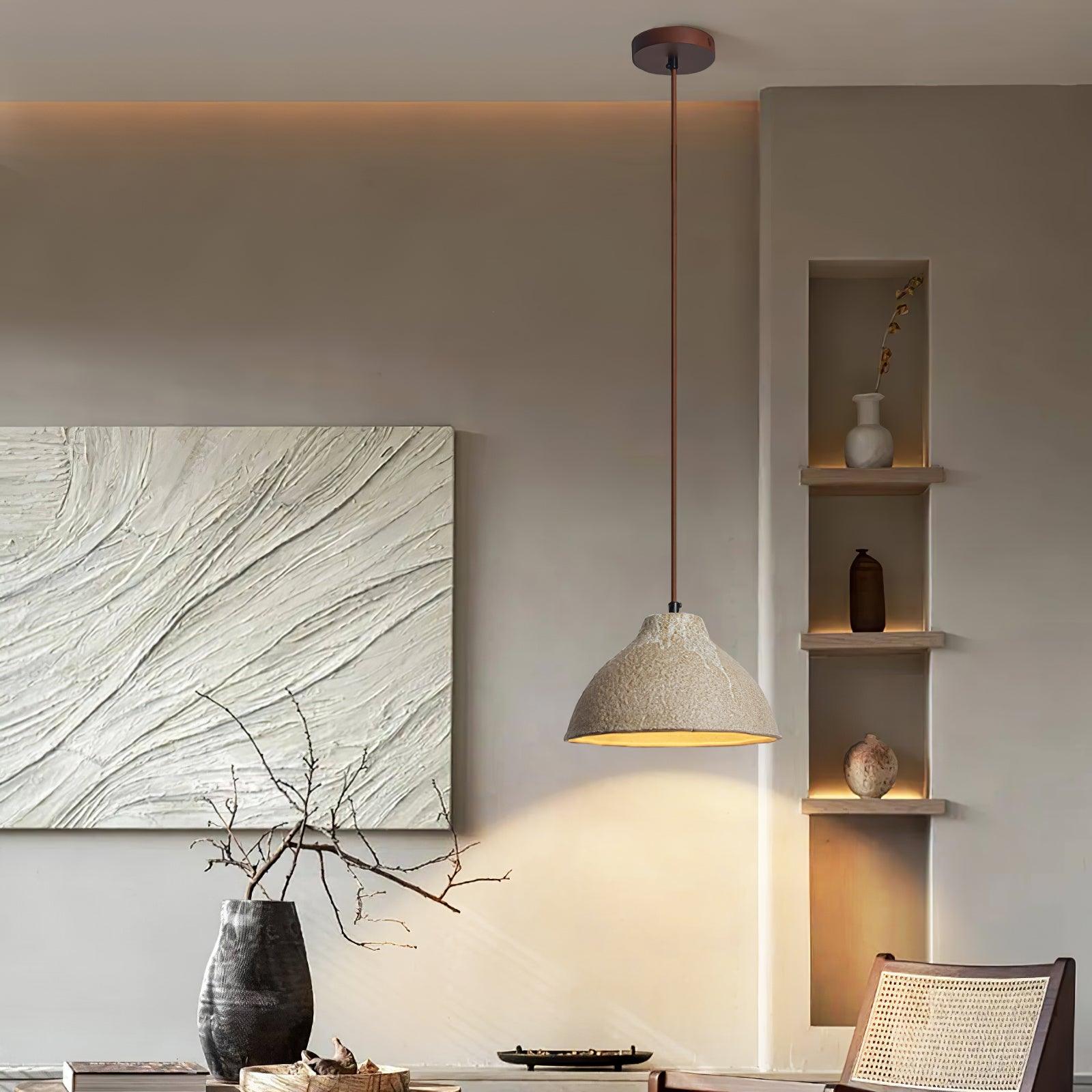 Textured Grey Ceramic Pendant Lamp Wabi Sabi Retro Rustic Hanging Light Fixture