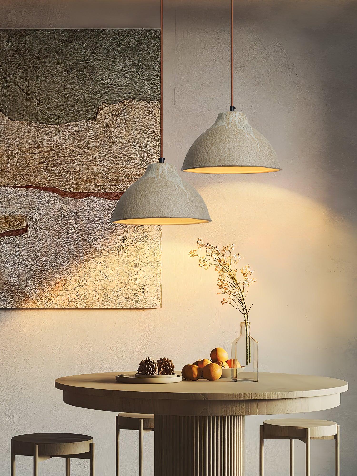 Textured Grey Ceramic Pendant Lamp Wabi Sabi Retro Rustic Hanging Light Fixture