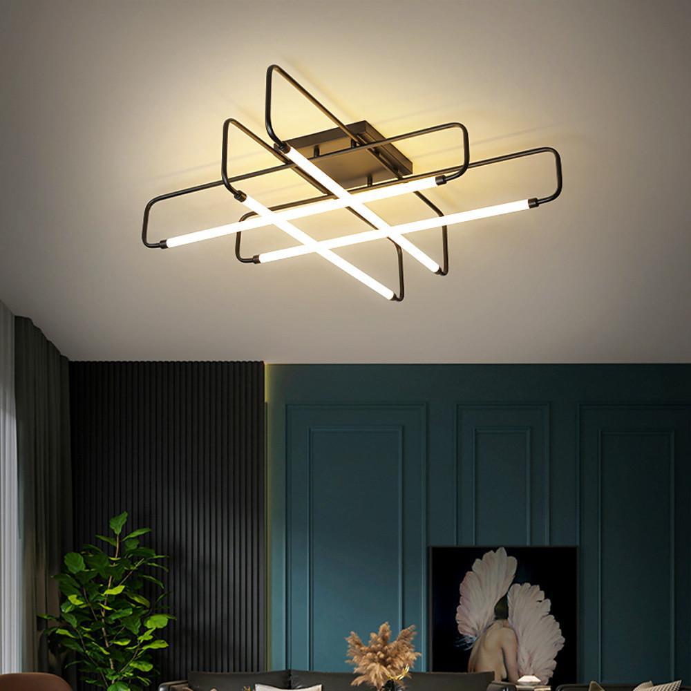 Modern Dimmable LED Geometric Lantern Flush Mount Ceiling Light Fixture for Living Room