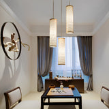 Three Light Bamboo Cylinder Pendant Light Cluster for Farmhouse Kitchen Island Linear and Staggered