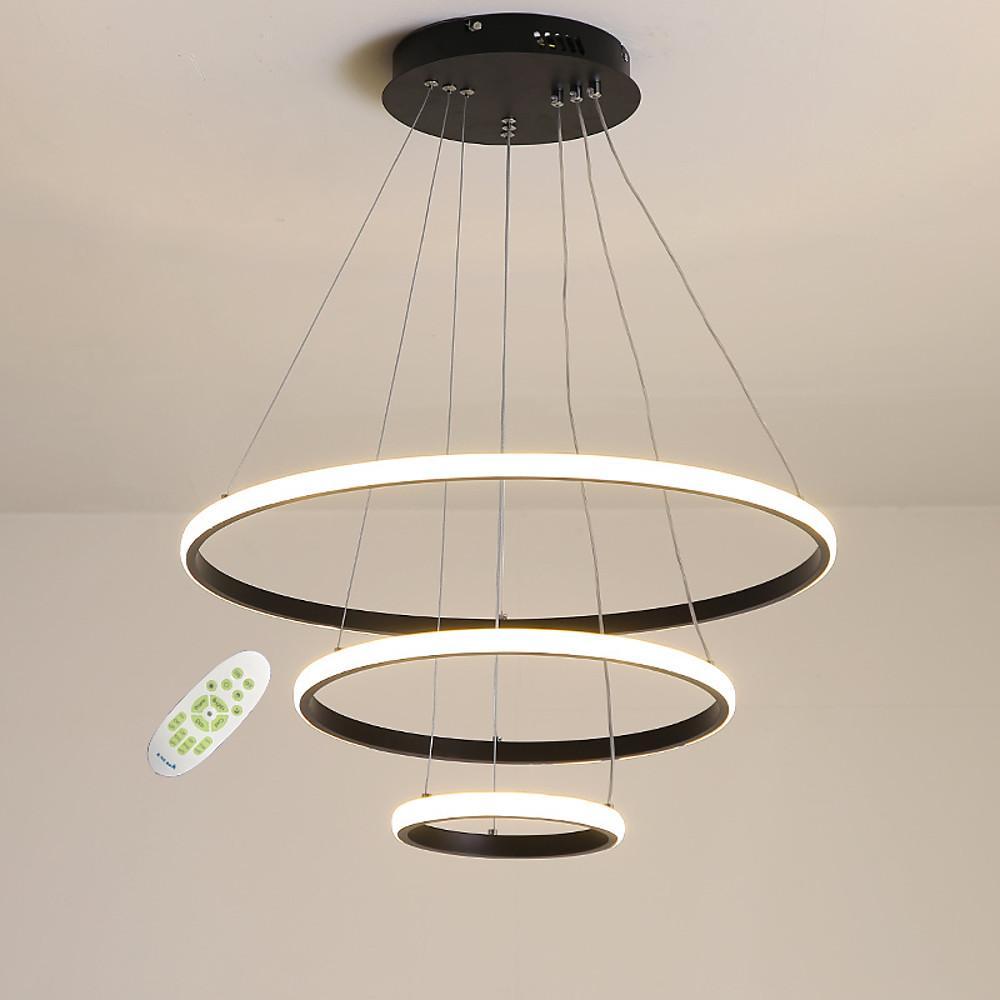 Three Ring Adjustable Modern LED Chandelier Dimmable Black Circle Pendant Light Fixture