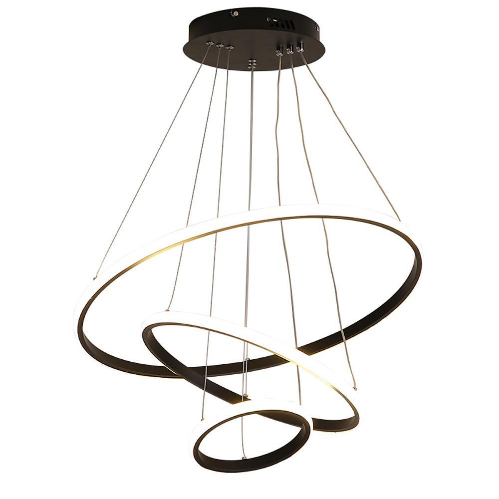 Three Ring Adjustable Modern LED Chandelier Dimmable Black Circle Pendant Light Fixture