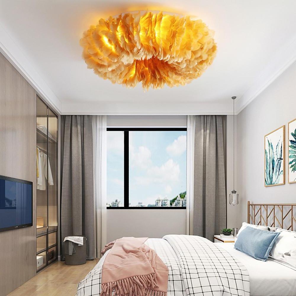 Modern Round Feather LED Flush Mount Ceiling Light for Bedroom and Nursery
