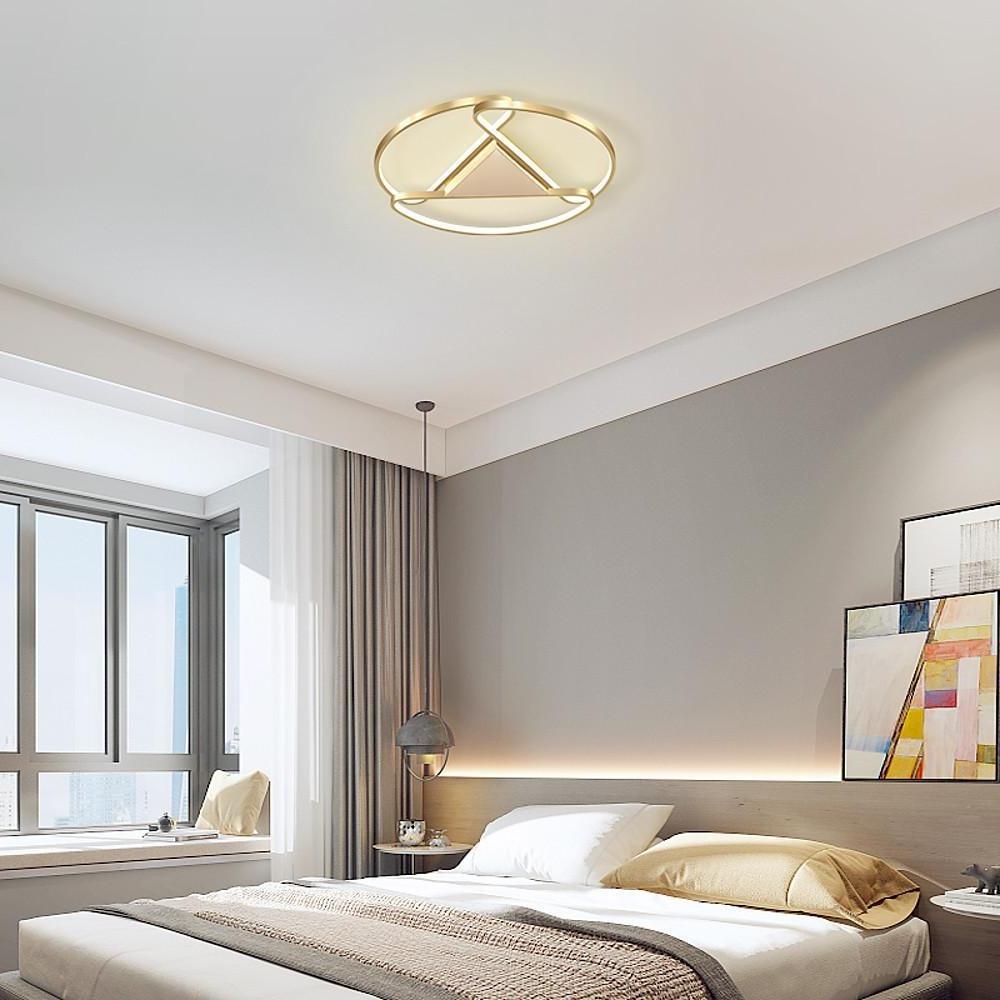 Modern Gold Geometric LED Ceiling Light Fixture Low Profile Flush Mount for Bedroom