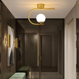 Modern Industrial Black Metal Curve Flush Mount Ceiling Light with Glass Globe LED