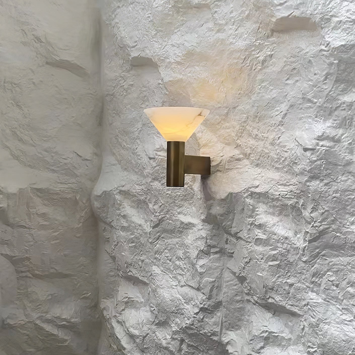Torres Modern Alabaster Wall Sconce Brass Cone Shade Indoor Lighting Fixture