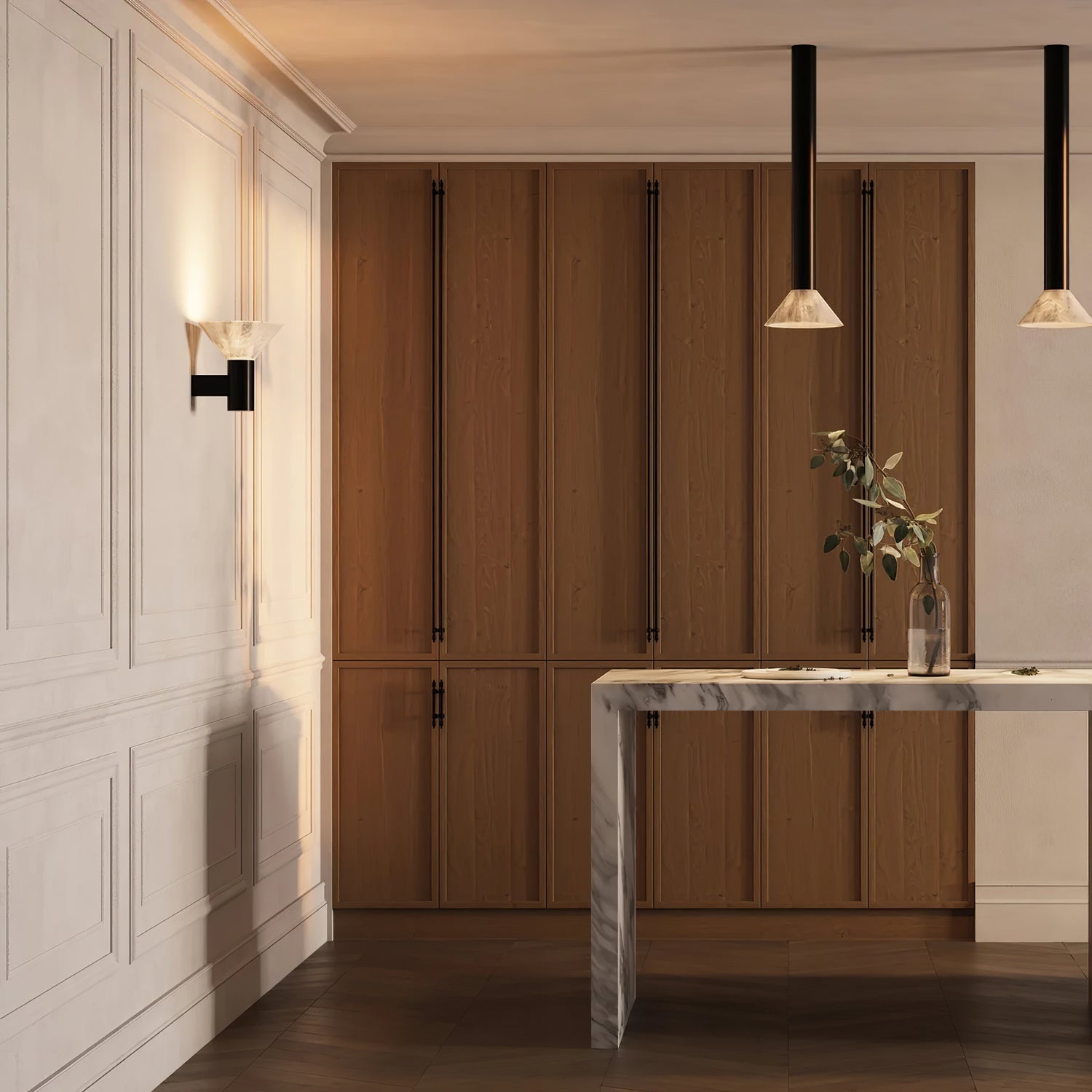Torres Modern Alabaster Wall Sconce Brass Cone Shade Indoor Lighting Fixture