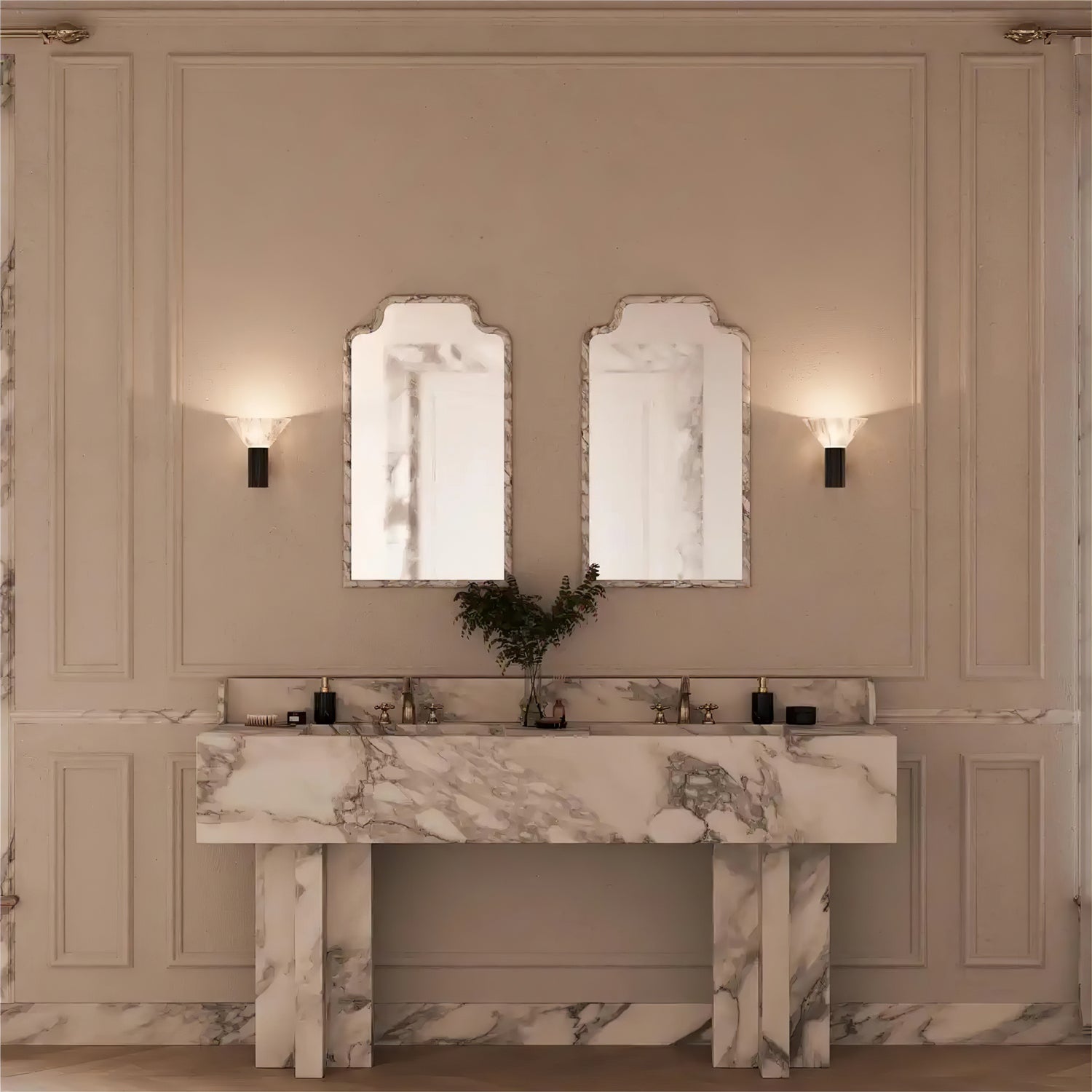 Torres Modern Alabaster Wall Sconce Brass Cone Shade Indoor Lighting Fixture