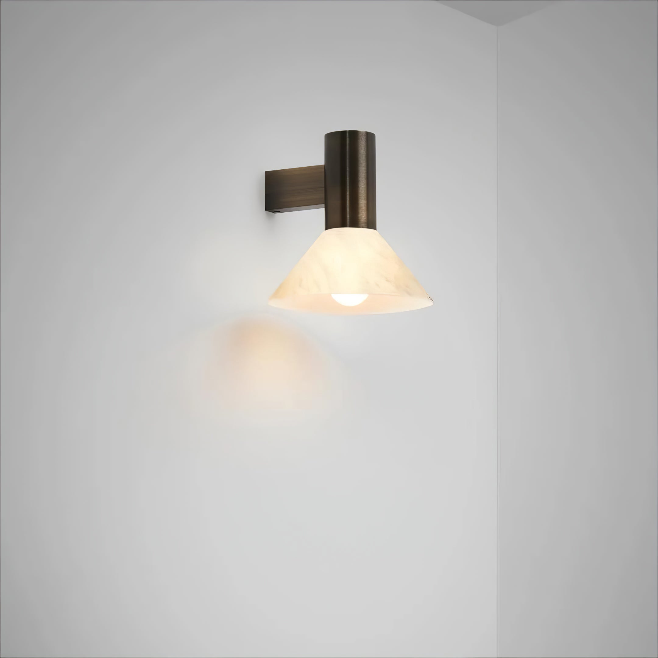 Torres Modern Alabaster Wall Sconce Brass Cone Shade Indoor Lighting Fixture