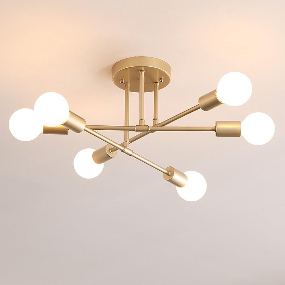 Modern 6 Light Globe Sputnik Semi Flush Mount Ceiling Light Fixture for Living Room Bedroom
