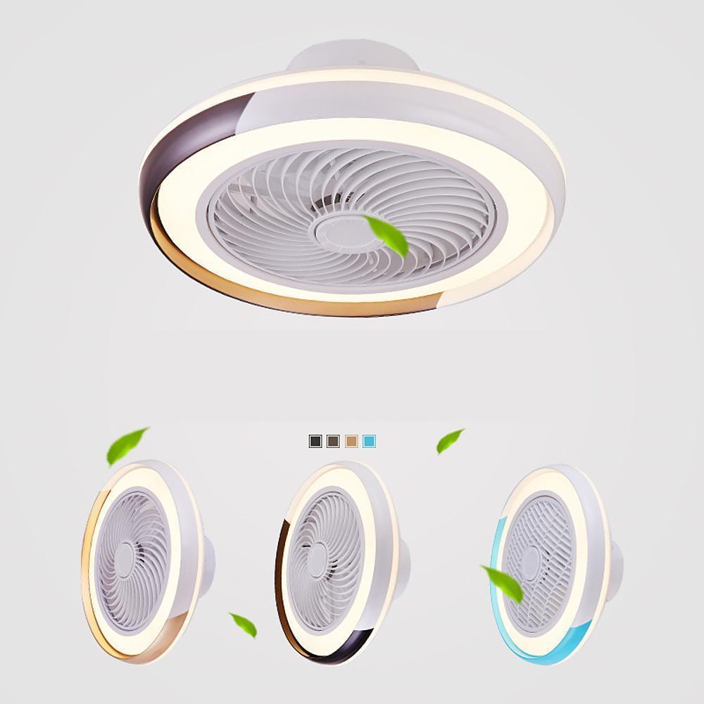 Modern White Flush Mount Bladeless Ceiling Fan with Dimmable LED Light for Low Ceilings