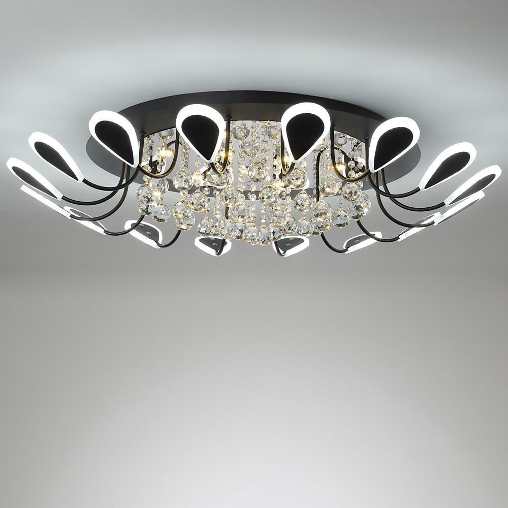 Modern Flower Crystal LED Flush Mount Ceiling Light Dimmable Chandelier for Living Room