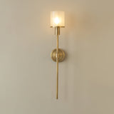 Tracie Transitional Alabaster and Glass Wall Sconce Light for Bathroom Vanity