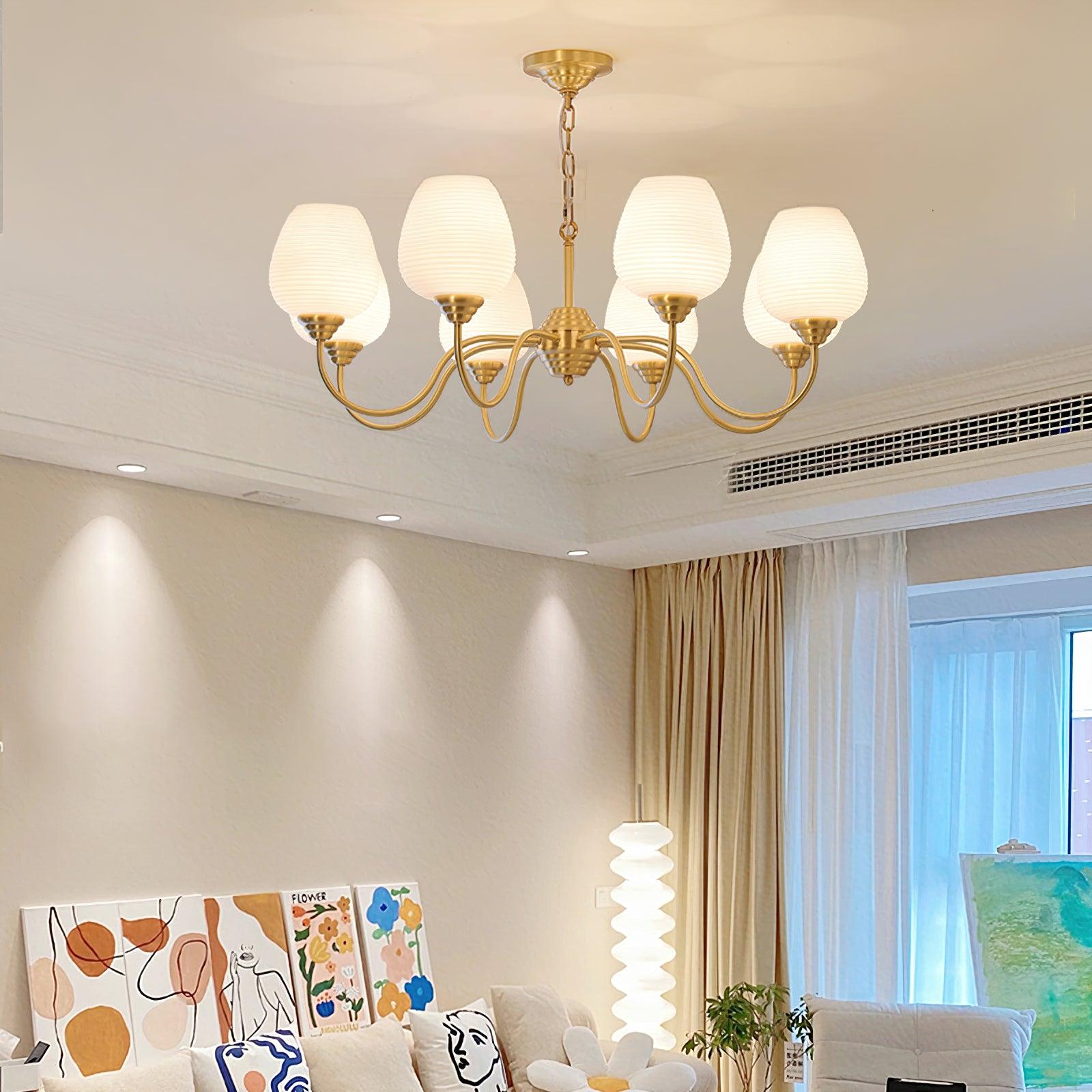 Traditional Antique Brass Electrolier Chandelier with White Glass Shades