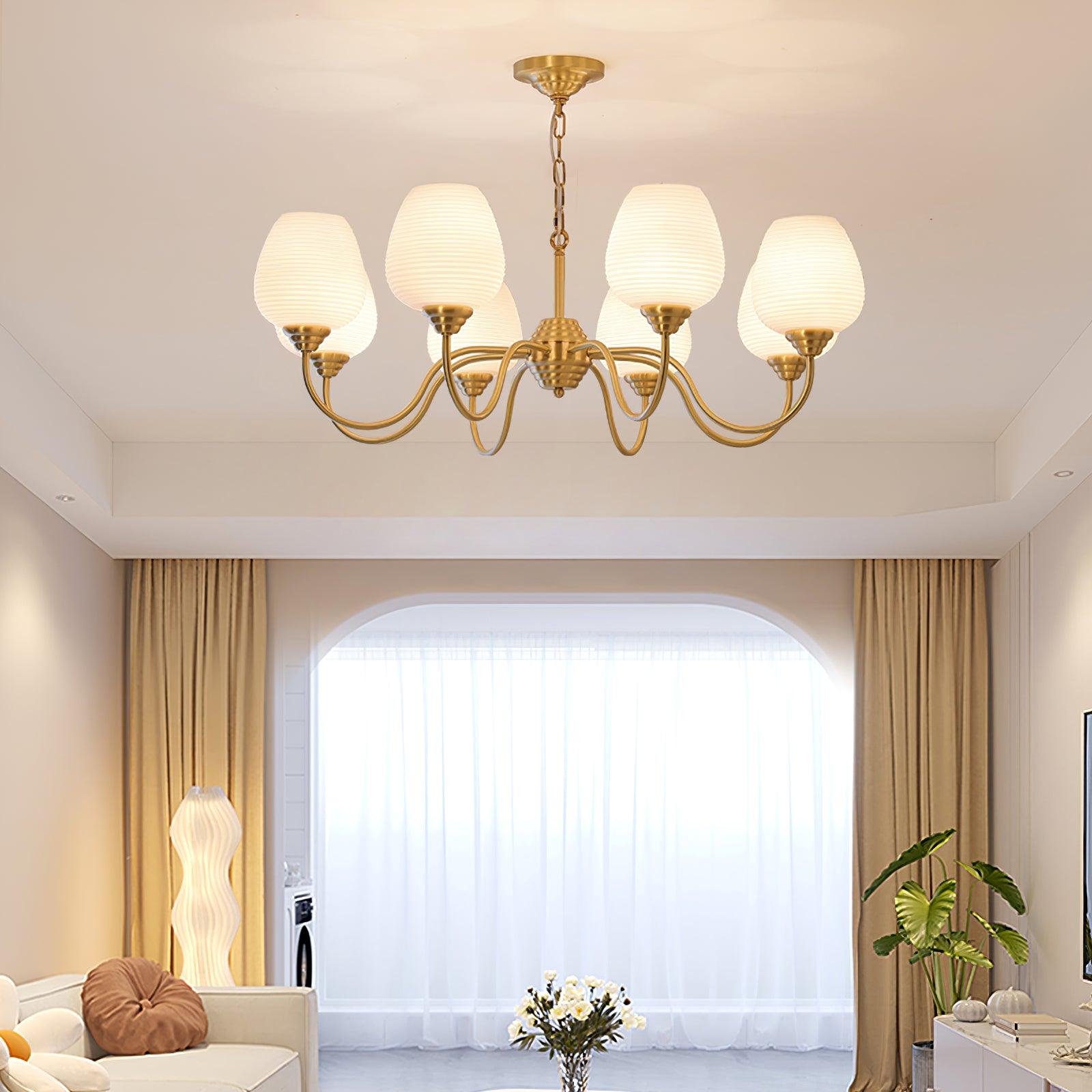 Traditional Antique Brass Electrolier Chandelier with White Glass Shades