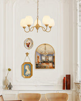 Traditional Antique Brass Electrolier Chandelier with White Glass Shades