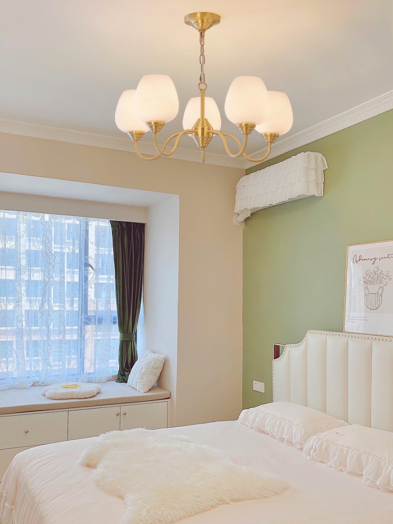 Traditional Antique Brass Electrolier Chandelier with White Glass Shades