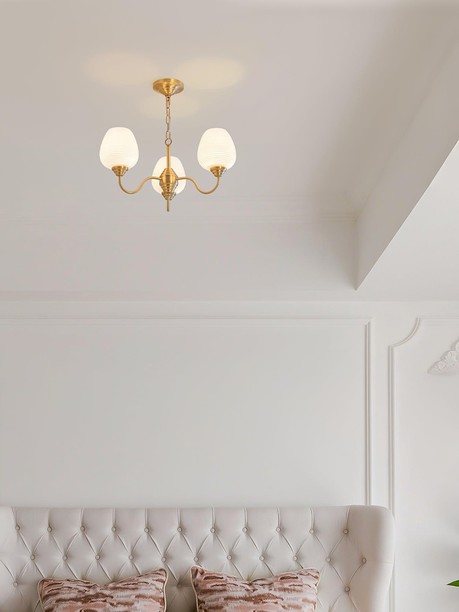 Traditional Antique Brass Electrolier Chandelier with White Glass Shades