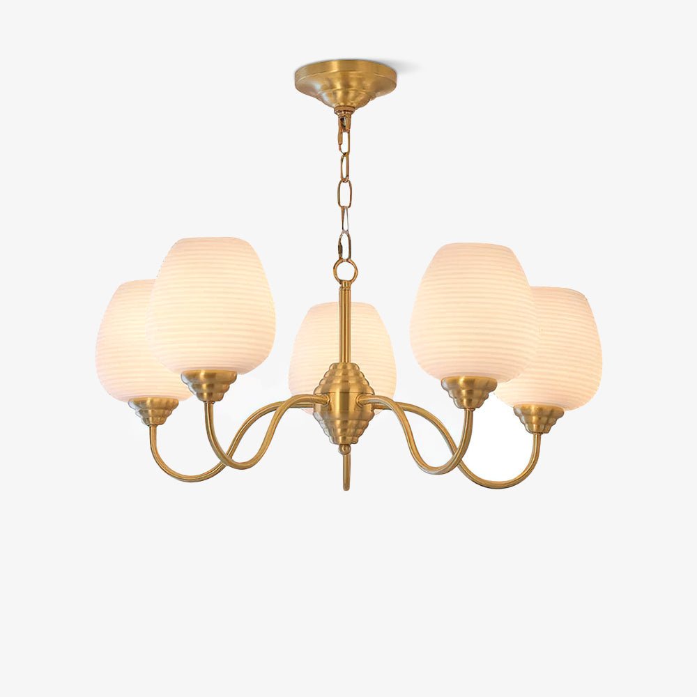 Traditional Antique Brass Electrolier Chandelier with White Glass Shades