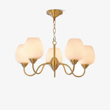 Traditional Antique Brass Electrolier Chandelier with White Glass Shades