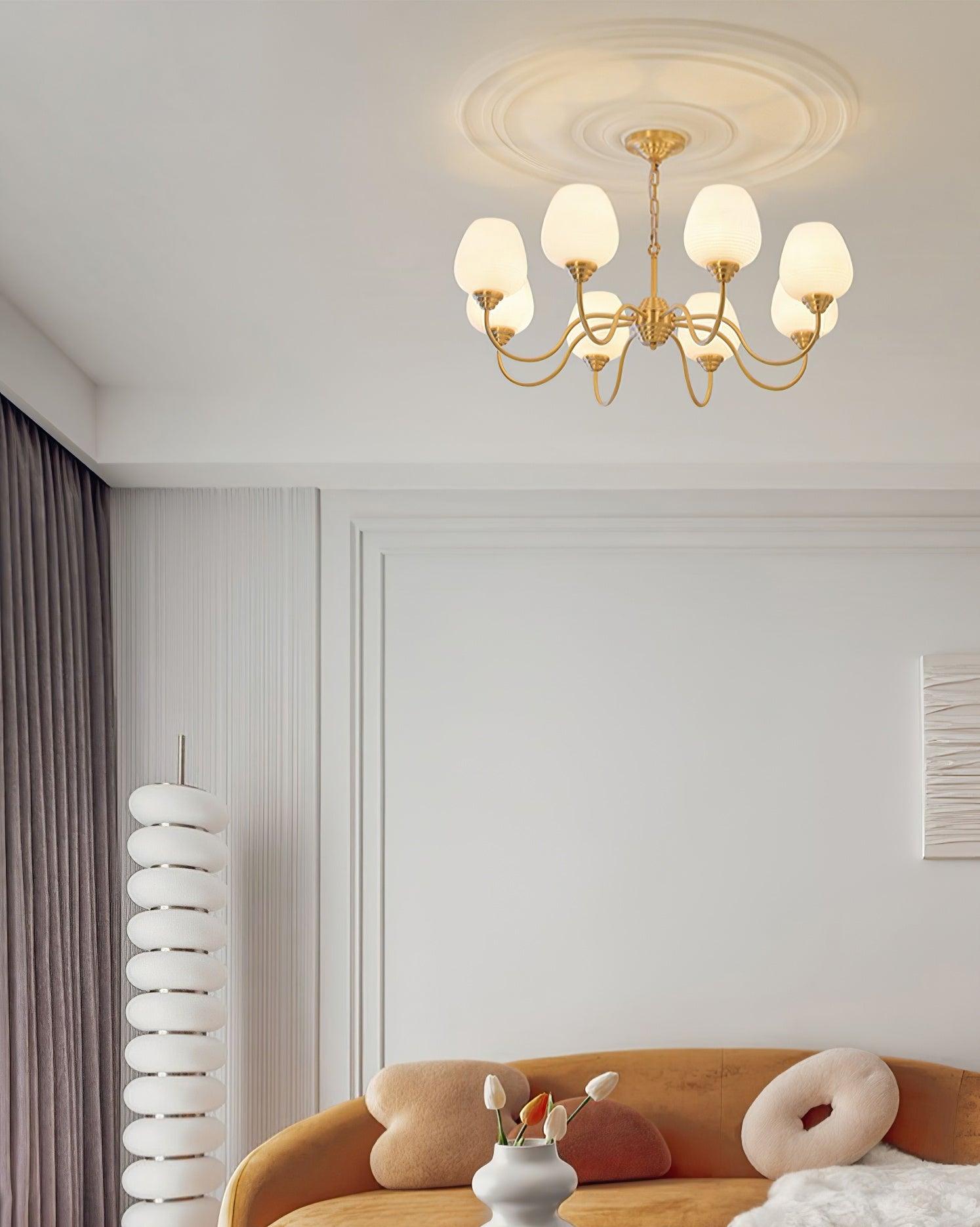 Traditional Antique Brass Electrolier Chandelier with White Glass Shades