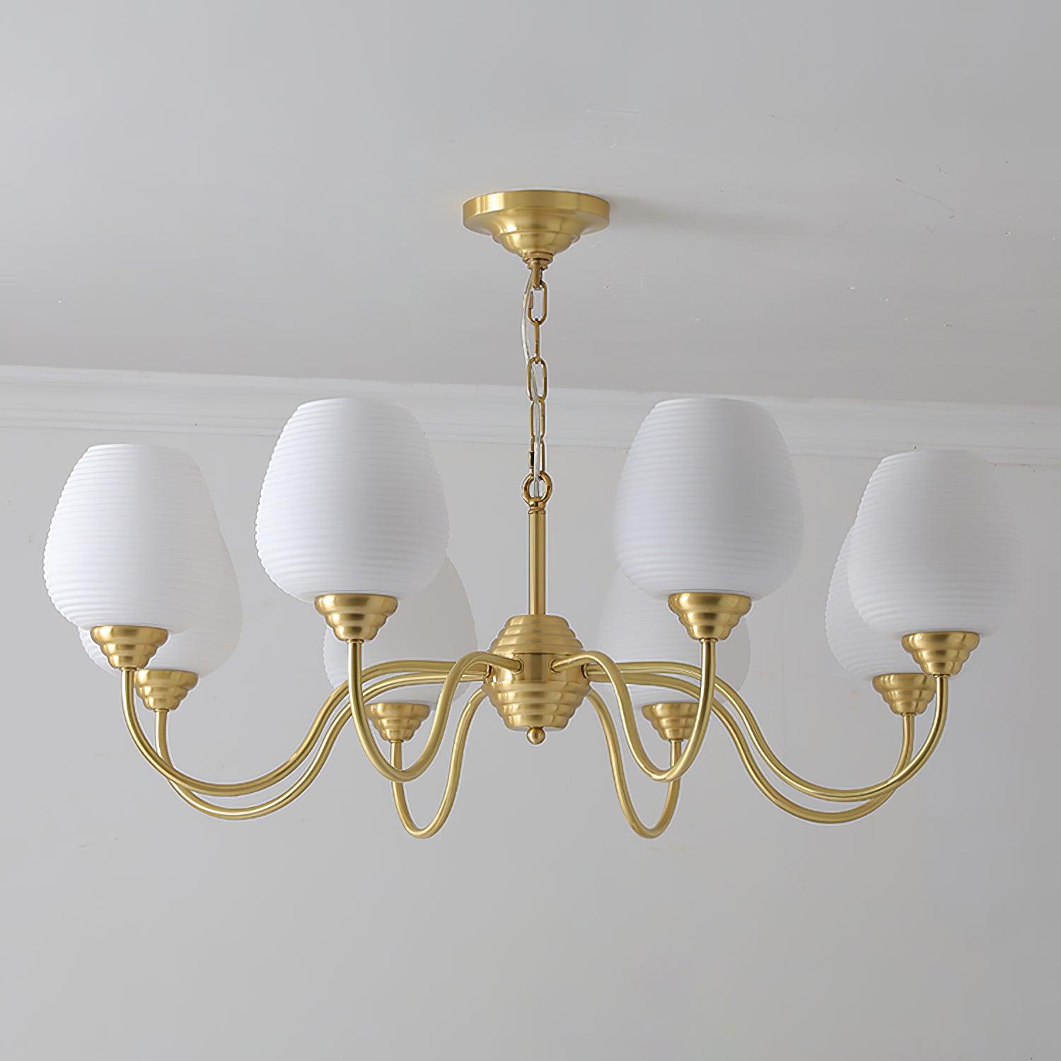 Traditional Antique Brass Electrolier Chandelier with White Glass Shades