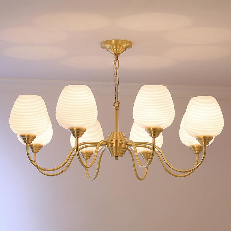 Traditional Antique Brass Electrolier Chandelier with White Glass Shades