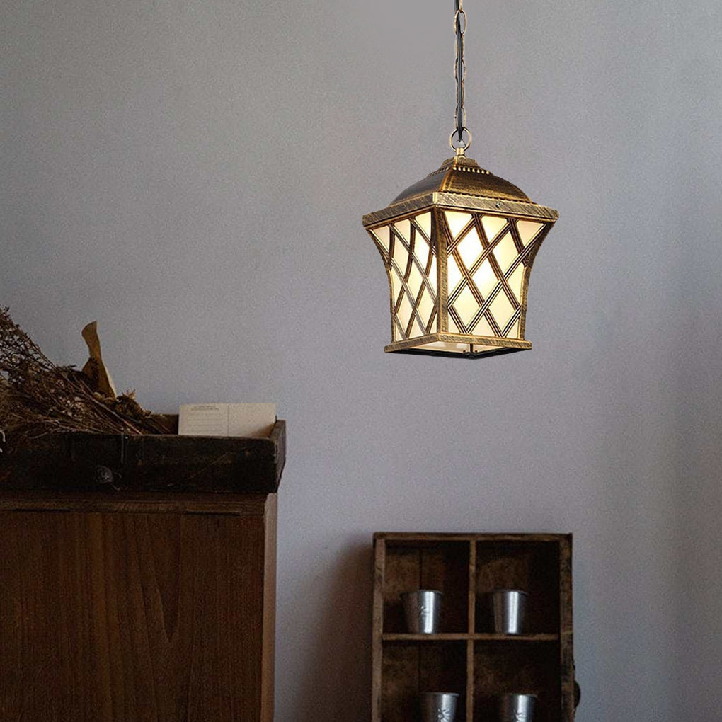 Traditional Glass Lantern Pendant Lighting with Electroplated Metal Finish and Adjustable Cord