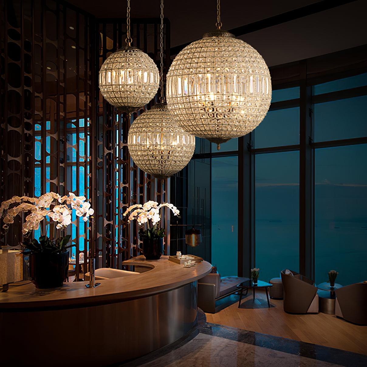 Traditional Gold Crystal Globe Pendant Chandelier for Elegant Interior Lighting