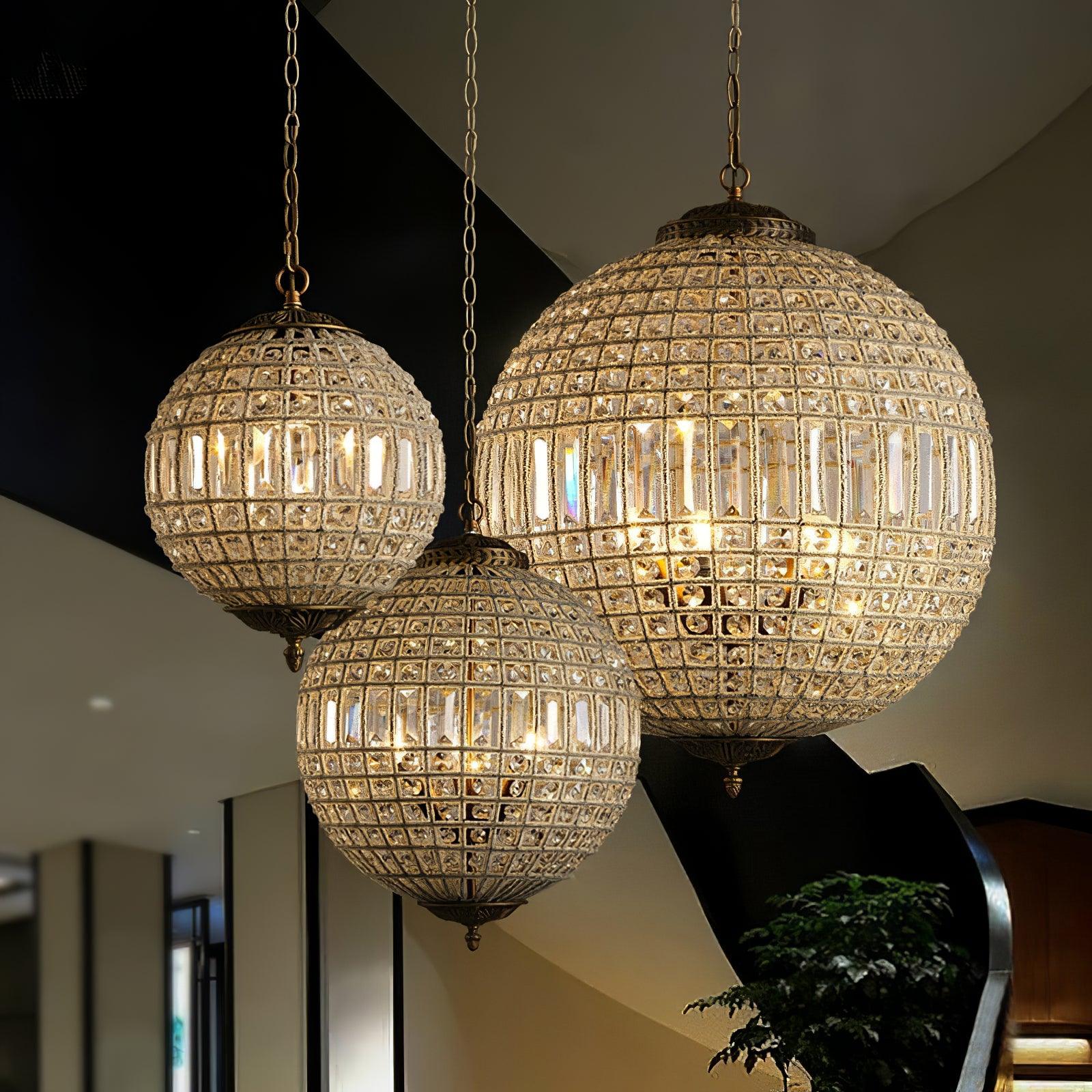 Traditional Gold Crystal Globe Pendant Chandelier for Elegant Interior Lighting