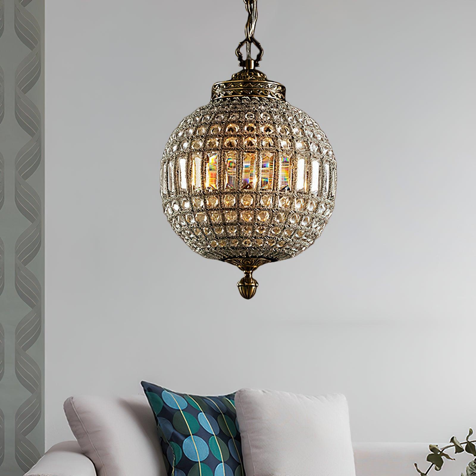 Traditional Gold Crystal Globe Pendant Chandelier for Elegant Interior Lighting