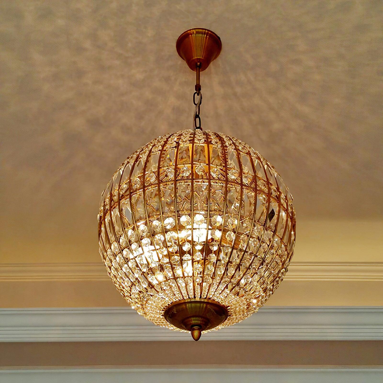 Traditional Gold Crystal Globe Pendant Chandelier for Elegant Interior Lighting
