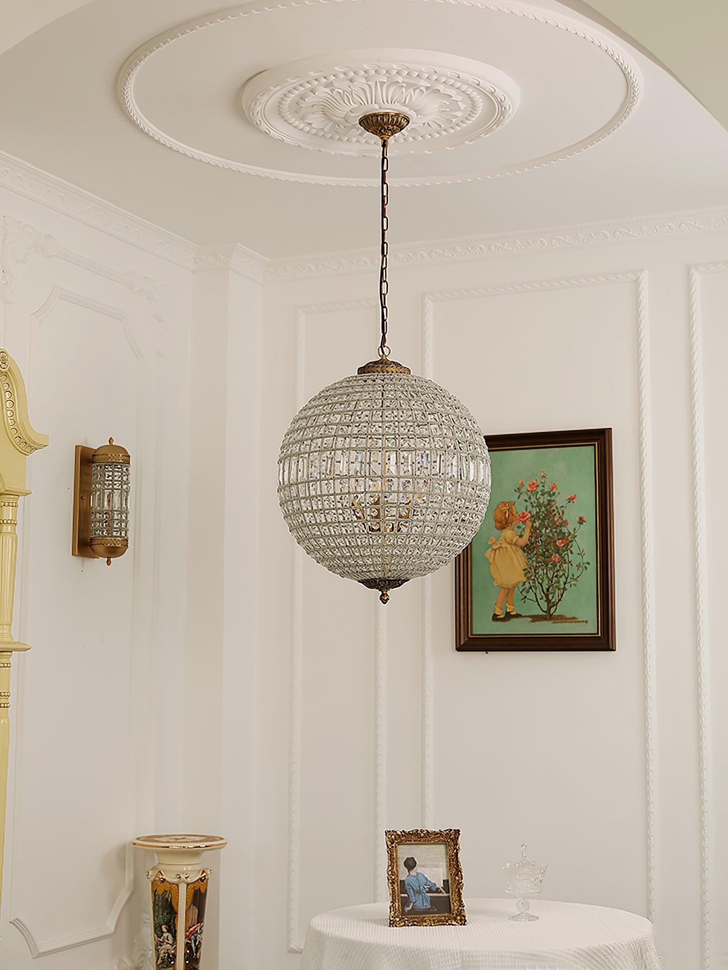 Traditional Gold Crystal Globe Pendant Chandelier for Elegant Interior Lighting