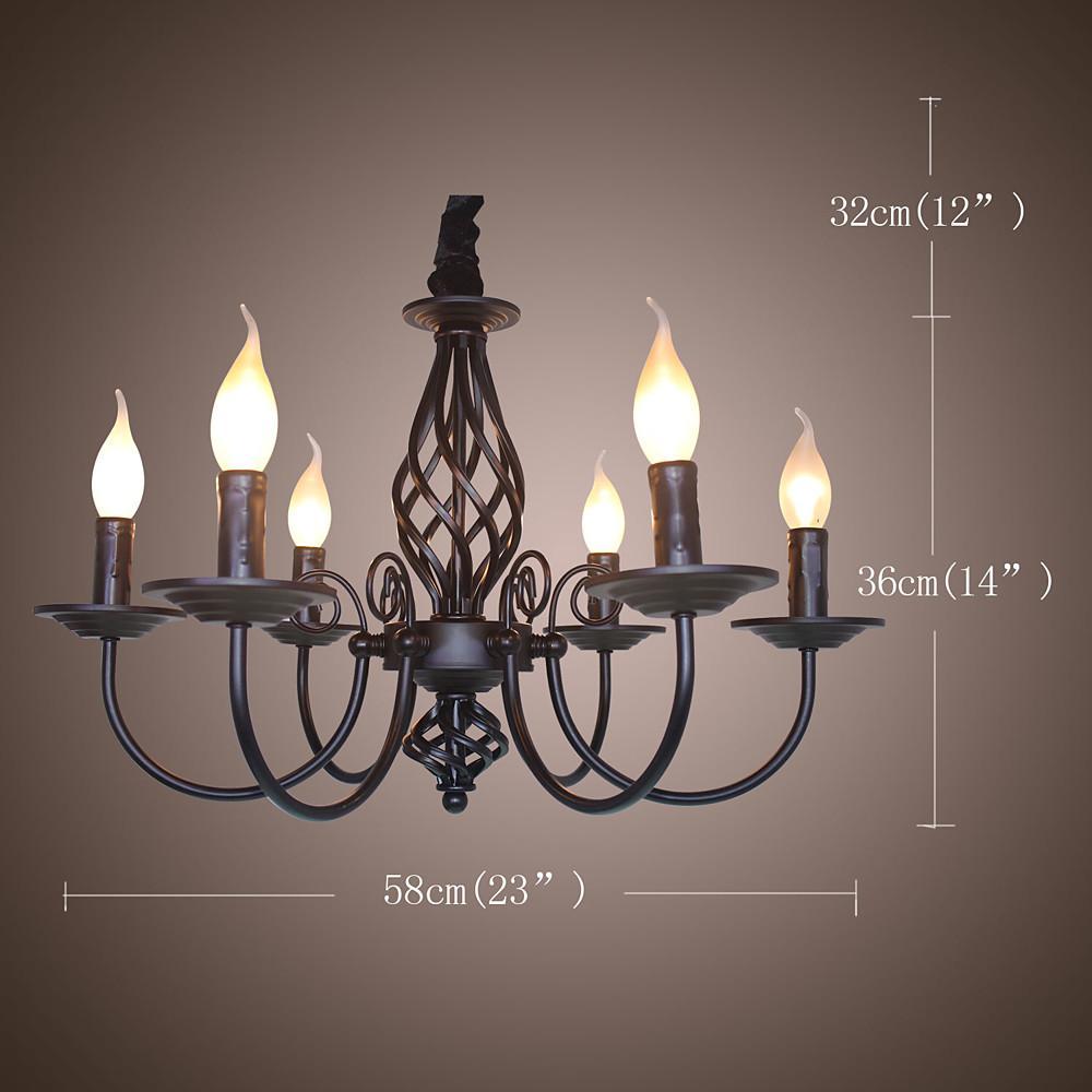 Traditional Metal Rustic Candle Chandelier 6 Light Farmhouse Pendant Lighting